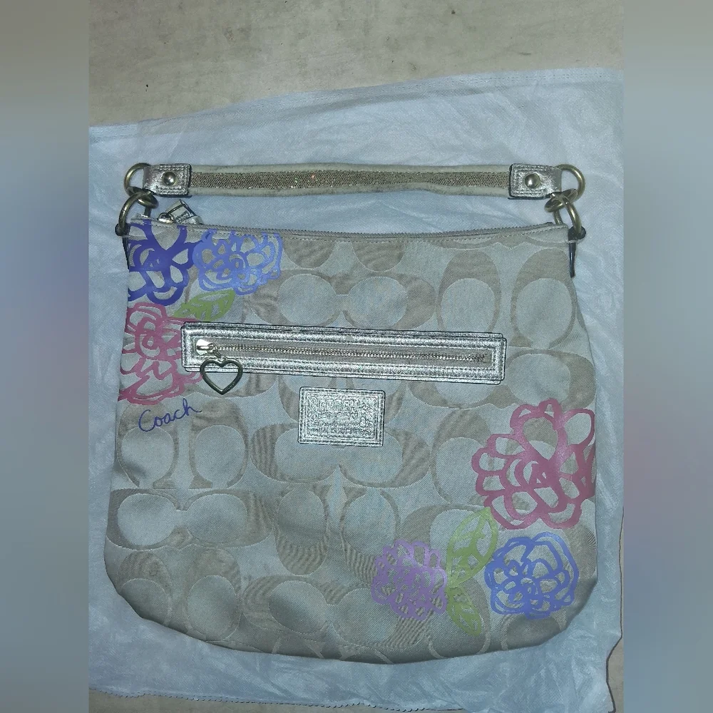 Coach Poppy Daisy Gold Logo Jacquard Crossbody Bag #F20791 W/Dust Bag - Picture 7 of 10